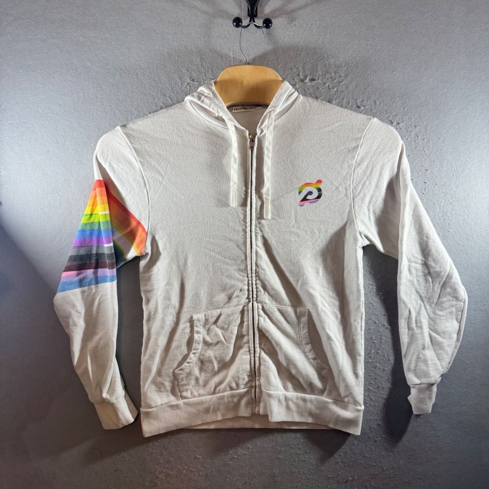 1270 | Peloton Lead With Love LQBTQ Pride Rainbow Graphic Hoodie White Unisex M